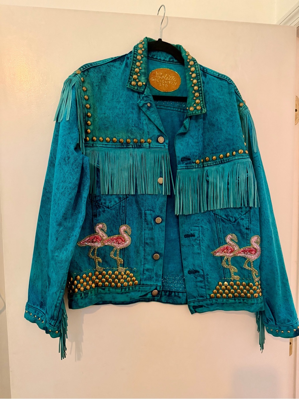 Vintage Flamingo Fringe Denim Jacket